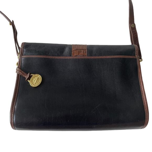 Vintage 1980s Brahmin Shoulder Bag Smooth and Croc Leather Black Brown GUC - Picture 13 of 16